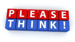 Red and Blue Tiles That Read Please Think